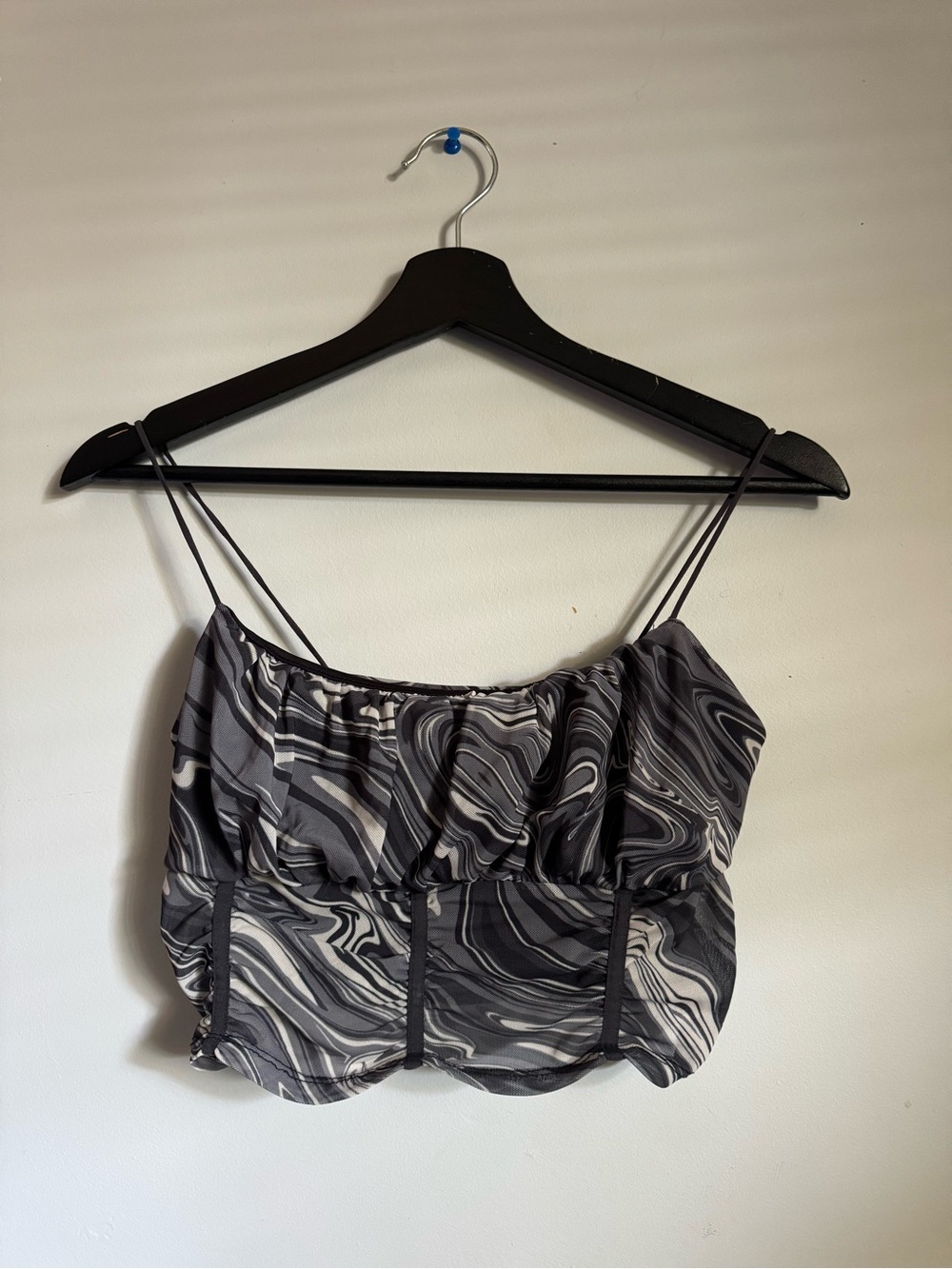 Garage Gray Marble-Print Spaghetti Strap Crop Top
